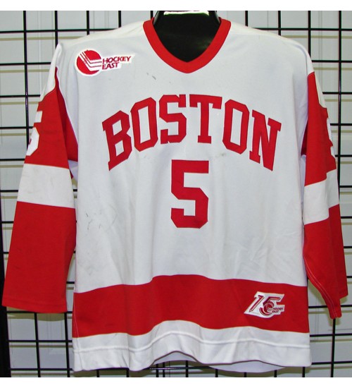 Custom NCAA 1998-99 Boston University Terriers BU 5 Patrick Aufiero Hockey Jersey Home White